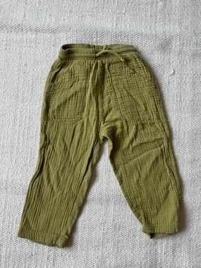 Kids Zara Olive Green Cotton Gauze drawstring Jogger Pants